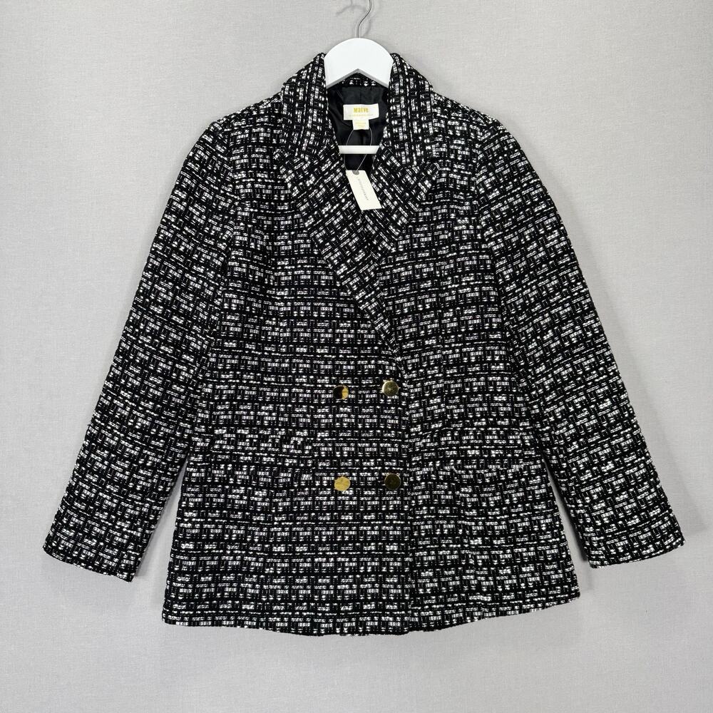 Maeve Anthro Double Breasted Tweed Blazer Womens Medium Black Academia Old Money